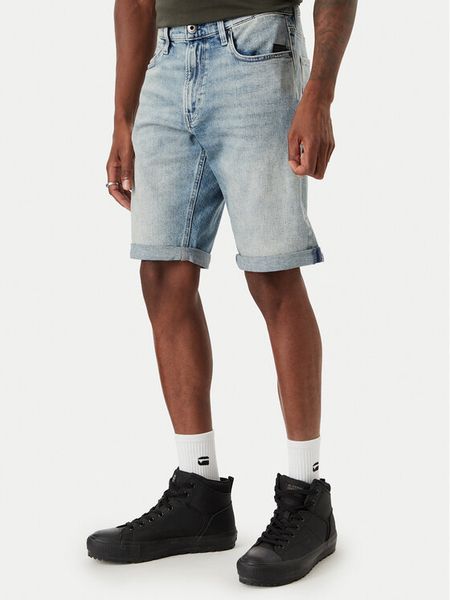 G-Star Raw Szorty jeansowe Mosa D24430-E205 Niebieski Straight Fit. Niebieskie szorty męskie G-Star Raw, z bawełny, bez kołnierzyka. Za 311.99 zł.