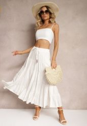 Jasnobeżowa Wiskozowa Spódnica High Waist o Rozkloszowanym Kroju z Wiązaniem i Gumką w Talii Leceviana. Brązowe spódniczki damskie Renee, na lato, l, z aplikacjami, z wiskozy, eleganckie, z podwyższonym stanem, maxi, dopasowane. Za 59.99 zł.
