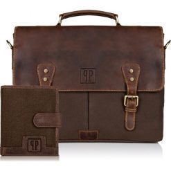 Zestaw brązowy PAOLO PERUZZI portfel i torba ZUP-06-BR. Brązowe portfele męskie Paolo Peruzzi, bez wzorów, z bawełny, do ręki. Za 329.99 zł.