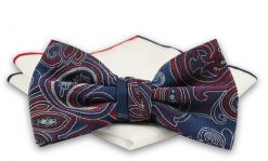 Granatowo-Czerwona Elegancka Mucha z Białą Poszetką -CHATTIER- Męska, Wzór Orientalny, Paisley. Czerwone krawaty i muchy męskie Chattier, bez wzorów, eleganckie. Za 59.00 zł.