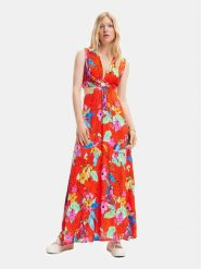 Desigual Sukienka letnia 23SWVW73 Czerwony Regular Fit. Czerwone sukienki damskie Desigual, na lato, s, bez wzorów, z wiskozy, bez kołnierzyka, bez ramiączek. Za 349.99 zł.