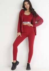 Czerwony 3-częściowy Komplet Top Bluza z Kapturem i Legginsy z Gumką w Pasie Ophilline. Czerwone bluzy z kapturem damskie Born2be, m, bez wzorów, z tkaniny. Za 79.99 zł.