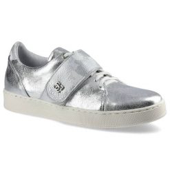 Srebrne Sneakersy Simen Damskie Modne Półbuty. Szare półbuty damskie Simen, bez wzorów, ze skóry, eleganckie, bez obcasa, na platformie. Za 239.00 zł.