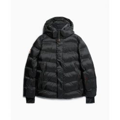 Kurtka narciarska Superdry. Czarne kurtki męskie Superdry., l, bez wzorów, z puchu, bez kaptura. W wyprzedaży za 1,088.35 zł.