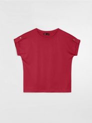 Koszulka z ozdobnymi napami - czerwony. Czerwone t-shirty damskie Sinsay, l, bez wzorów, bez kołnierzyka. Za 19.99 zł.