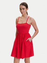 Tommy Jeans Sukienka letnia DW0DW22352 Czerwony Slim Fit. Czerwone sukienki damskie Tommy Jeans, na lato, s, bez wzorów, z bawełny, bez kołnierzyka, bez ramiączek. Za 289.99 zł.