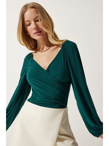 Happiness Istanbul Bluzka w kolorze zielonym rozmiar: 36. Zielone bluzki damskie Happiness Istanbul, bez wzorów, bez kołnierzyka, bez ramiączek. Za 66.47 zł.
