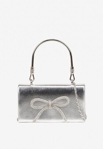 Srebrna Torebka Kopertówka Vices z Uchwytem i Łańcuszkiem na Ramię Janesce. Szare torebki klasyczne damskie Renee, bez wzorów, eleganckie, bez kołnierzyka, bez ramiączek. Za 59.99 zł.