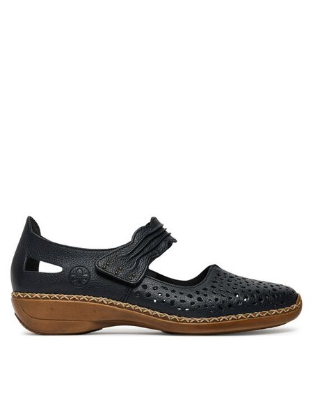 Rieker Półbuty CEO-41399-14 Granatowy. Niebieskie półbuty damskie Rieker, bez wzorów, ze skóry, bez obcasa, na płaskiej podeszwie. Za 319.99 zł.