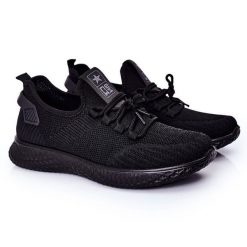 Męskie Sportowe Buty Slip-On Czarne Ryan. Czarne buty sportowe na co dzień męskie z materiału, bez zapięcia. Za 142.58 zł.