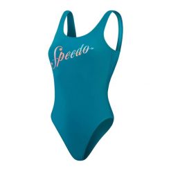 Damski kostium kąpielowy 1-częściowy Speedo Eco Logo Deep U-Back. Niebieskie stroje jednoczęściowe damskie Speedo, bez wzorów. Za 217.50 zł.
