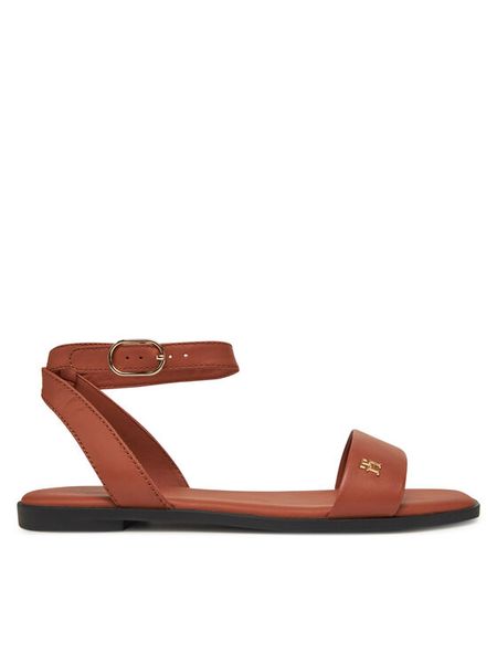 Tommy Hilfiger Sandały Ankle Strap Leather Sandal FW0FW08422 Brązowy. Brązowe sandały damskie Tommy Hilfiger, bez wzorów, ze skóry, bez obcasa, na płaskiej podeszwie. Za 289.99 zł.