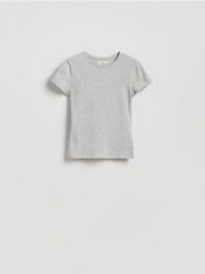 Bawełniany t-shirt slim fit - jasnoszary. Szare t-shirty damskie Reserved, l, bez wzorów, z bawełny, bez kołnierzyka. Za 25.99 zł.