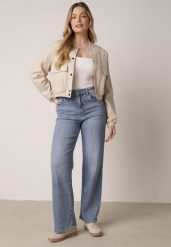 Niebieskie Elastyczne Jeansy z Bawełną o Szerokim Kroju z Wysokim Stanem Yelovia. Niebieskie jeansy damskie Born2be, z podwyższonym stanem. Za 129.99 zł.