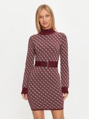 Guess Sukienka dzianinowa Lise W4BK43 Z37K0 Bordowy Regular Fit. Czerwone sukienki damskie Guess, l, z aplikacjami, z dzianiny, bez kołnierzyka, bez ramiączek. Za 459.99 zł.