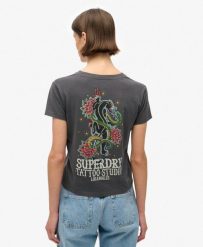 Koszulka z kryształkami do tatuażu. Szare t-shirty damskie Superdry., m, bez wzorów, z bawełny, bez kołnierzyka. Za 236.45 zł.
