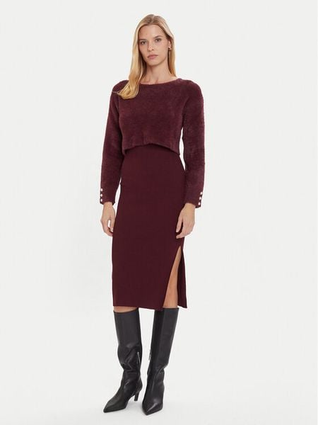 Morgan Sukienka dzianinowa 242-RMONA Bordowy Slim Fit. Czerwone sukienki damskie Morgan, xs, bez wzorów, z dzianiny, bez kołnierzyka, bez ramiączek. Za 369.99 zł.