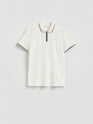 Koszulka polo slim - złamana biel. Koszulki polo męskie Reserved, l, bez wzorów, z dzianiny, bez ramiączek. Za 89.99 zł.