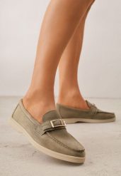 Zielone Mokasyny z Prostokątną Metaliczną Ozdobą Aeleorane. Zielone mokasyny damskie Born2be, z materiału. Za 119.99 zł.