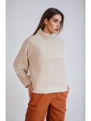 Monki Sweter w kolorze beżowym rozmiar: XXS. Brązowe golfy damskie Monki, xxs, bez wzorów, ze splotem, bez ramiączek. Za 38.45 zł.