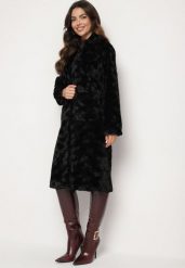 Czarny Elegancki Płaszcz Jednorzędowy z Pluszowego Futerka Vertizelle. Czarne płaszcze damskie Born2be, l, bez wzorów, z jeansu, eleganckie. Za 209.99 zł.
