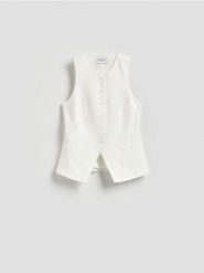 Kamizelka garniturowa z lnem - biały. Białe kamizelki damskie Reserved, l, z tkaniny. Za 139.99 zł.