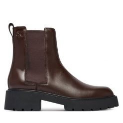 Sztyblety Calvin Klein. Czarne botki damskie CALVIN KLEIN, bez obcasa, na płaskiej podeszwie, bez zapięcia. Za 699.99 zł.