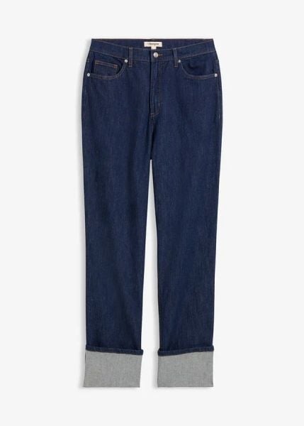 Dżinsy o luźnym kroju high waist, straigt. Niebieskie jeansy damskie bonprix, z podwyższonym stanem. Za 109.99 zł.