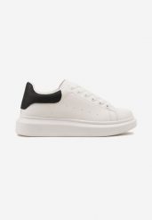 Biało-Czarne Płaskie Klasyczne Buty Sportowe Sneakersy ze Sznurowaniem Sanesta. Białe buty sportowe na co dzień męskie Born2be, z materiału, bez zapięcia. Za 64.99 zł.