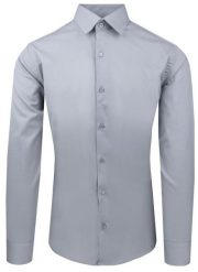 Szara Koszula Bawełniana o Taliowanym Kroju, Jednokolorowa. Szare koszule męskie Pazzani, bez wzorów, z bawełny, bez kołnierzyka, bez ramiączek. Za 169.00 zł.