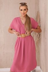 Sukienka z ozdobnym paskiem ciemno różowa. Czerwone sukienki damskie Włoski, na co dzień, l, bez wzorów, z elastanu, bez kołnierzyka, plus size, bez ramiączek. Za 167.25 zł.