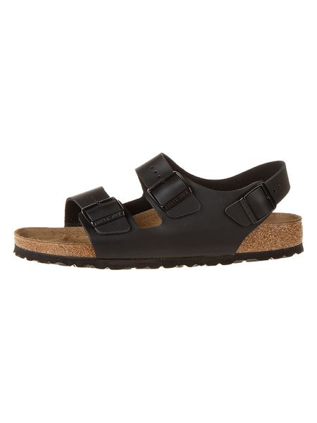 Birkenstock Skórzane sandały "Milano" w kolorze czarnym rozmiar: 39. Czarne sandały męskie Birkenstock, z otwartym noskiem, bez zapięcia. Za 387.24 zł.