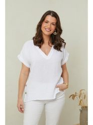Curvy Lady Lniana koszulka w kolorze białym rozmiar: 48/50. Białe bluzki damskie Curvy Lady, bez wzorów, ze lnu, klasyczne, bez kołnierzyka, bez ramiączek. Za 122.96 zł.