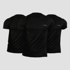 Koszulka męska fitness szybkoschnąca czarna TRN 3Pack. Czarne t-shirty sportowe męskie GYMBEAM, l, z materiału, bez ramiączek, do biegania. Za 165.30 zł.