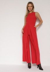 Czerwony Elegancki Kombinezon z Ozdobnymi Zakładkami Zellysha. Czerwone kombinezony damskie Born2be, s, z aplikacjami, eleganckie, bez kołnierzyka, bez ramiączek. Za 149.99 zł.