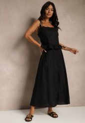 Czarna Rozkloszowana Spódnica z Bawełny z Haftowanymi Detalami Tolanisse. Czarne spódniczki damskie Renee, l, bez wzorów, z bawełny, eleganckie, maxi, rozkloszowane. Za 99.99 zł.