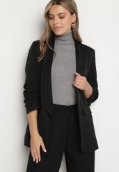 Czarna Długa Marynarka z Rękawami 3/4 Ozdobionymi Marszczeniami Banette. Czarne marynarki i żakiety damskie Born2be, l, z aplikacjami, z jeansu, biznesowe. Za 54.99 zł.