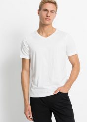 T-shirt z dekoltem w serek (5 szt.). Białe t-shirty męskie bonprix, l, bez wzorów, bez kołnierzyka. Za 147.99 zł.