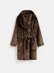 Miękki szlafrok z uszami - brązowy. Brązowe szlafroki damskie Reserved, l, bez wzorów, z dzianiny. Za 139.99 zł.
