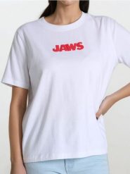 Koszulka JAWS - biały. Białe t-shirty damskie Sinsay, l, bez wzorów, bez kołnierzyka. Za 39.99 zł.