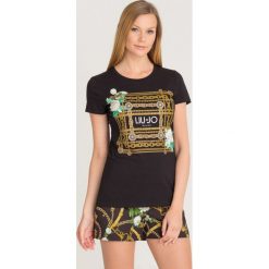 T-SHIRT LIU JO. Czarne t-shirty damskie Liu Jo, l, z aplikacjami, z bawełny, bez kołnierzyka. Za 221.40 zł.