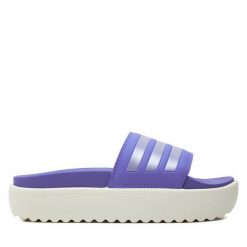 Klapki adidas. Fioletowe klapki damskie Adidas, bez wzorów, bez obcasa. Za 149.99 zł.