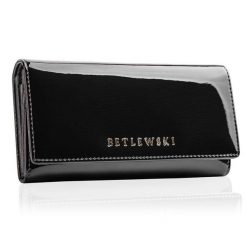 Portfel damski BETLEWSKI ZBPD-BS-100 CZARNY. Czarne portfele damskie Betlewski, bez wzorów, z lakierowanej skóry. Za 139.99 zł.