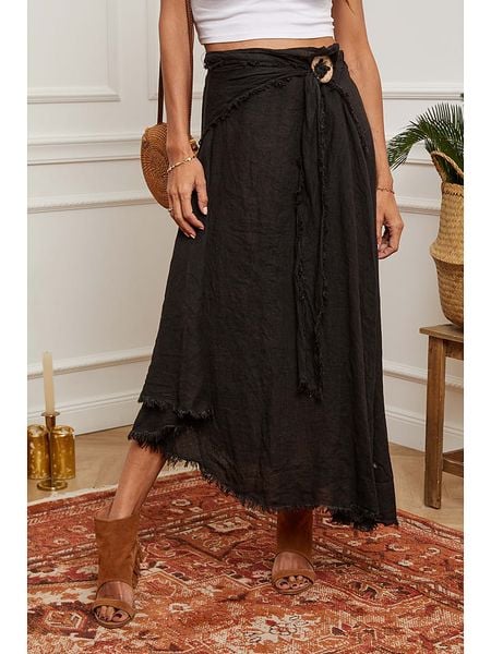Fleur de Lin Lniana spódnica "Luberon" w kolorze czarnym rozmiar: M. Czarne spódniczki damskie Fleur de Lin, m, bez wzorów, ze lnu, maxi, asymetryczne. Za 149.95 zł.