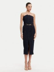 Fracomina Sukienka jeansowa FR25SD4010D46093 Granatowy Slim Fit. Niebieskie sukienki damskie Fracomina, m, bez wzorów, z bawełny, bez kołnierzyka, bez ramiączek. Za 699.99 zł.