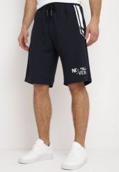 Granatowe Szorty Sportowe z Ozdobnymi Wstawkami i Gumką w Pasie Strila. Niebieskie szorty męskie Born2be, m, na fitness i siłownię. Za 44.99 zł.