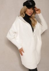 Biały Płaszcz z Wełną Wiskozą i Kapturem Zapinanym na Napy Lemizia. Białe płaszcze damskie Renee, na zimę, bez wzorów, z jeansu, eleganckie. Za 129.99 zł.