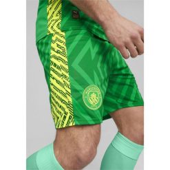 Szorty bramkarskie Manchester City PUMA Grassy Green Yellow Alert. Zielone szorty męskie Puma, bez kołnierzyka. W wyprzedaży za 104.00 zł.