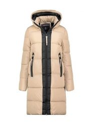 Geographical Norway Płaszcz zimowy "Bluma" w kolorze beżowym rozmiar: XL. Brązowe płaszcze damskie Geographical Norway, na zimę, xl, bez wzorów, z puchu. Za 409.45 zł.