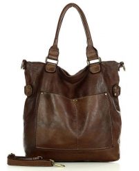 Shopperka skórzana MARCO MAZZINI czekoladowa v7t. Brązowe shopper bag damskie bez wzorów, ze skóry, bez dodatków. Za 489.25 zł.